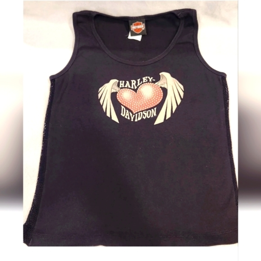 WOMAN'S BLACK HARLEY DAVIDSON TANK TOP WITH‎ HEART/WINGS SIZE LRG